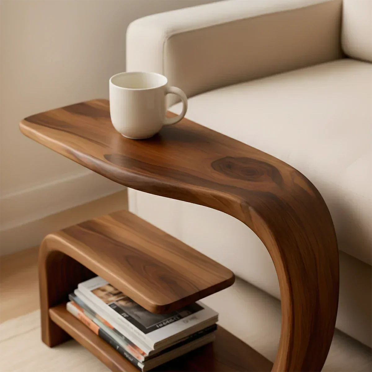 Solid Wood End Table – Modern Sculptural Flowform - Rustiracraft 
