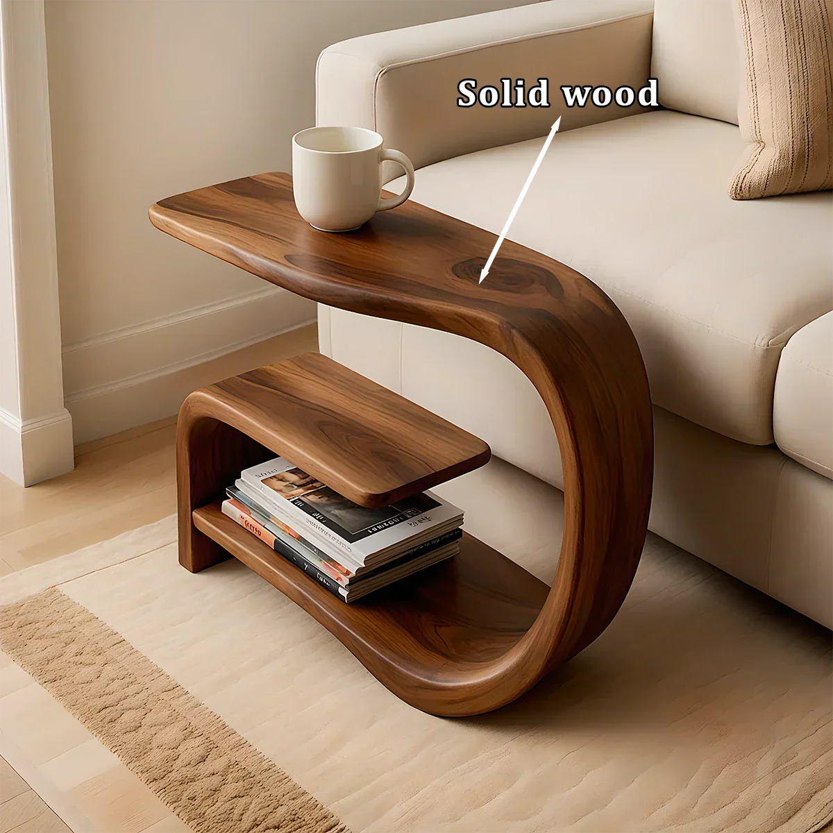 Solid Wood End Table – Modern Sculptural Flowform - Rustiracraft 