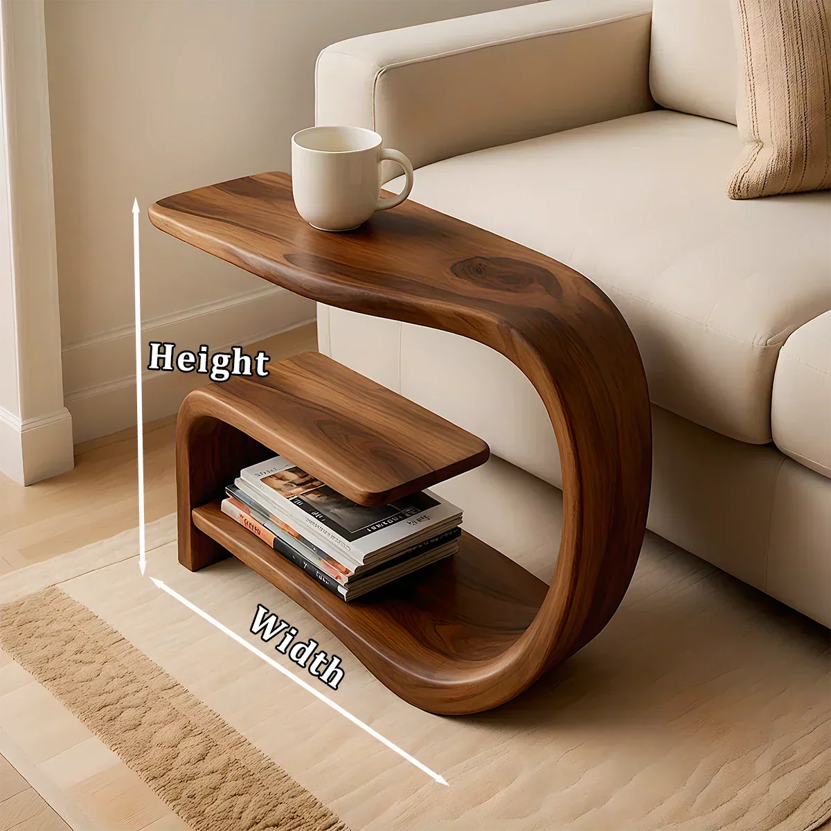 Solid Wood End Table – Modern Sculptural Flowform - Rustiracraft 