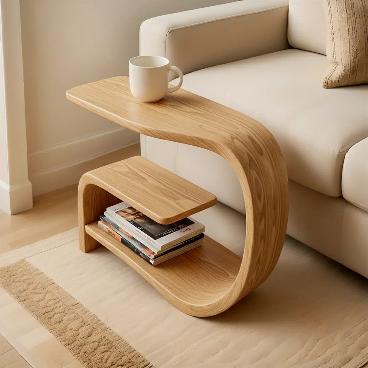 Solid Wood End Table – Modern Sculptural Flowform - Rustiracraft 