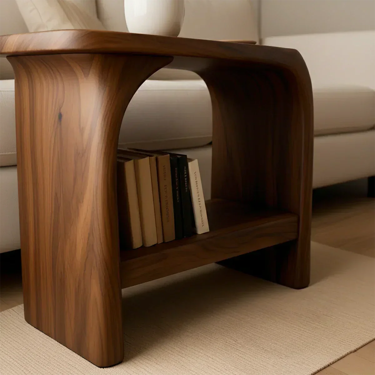 Solid Wood End Table – Modern Sculptural Flowform - Rustiracraft