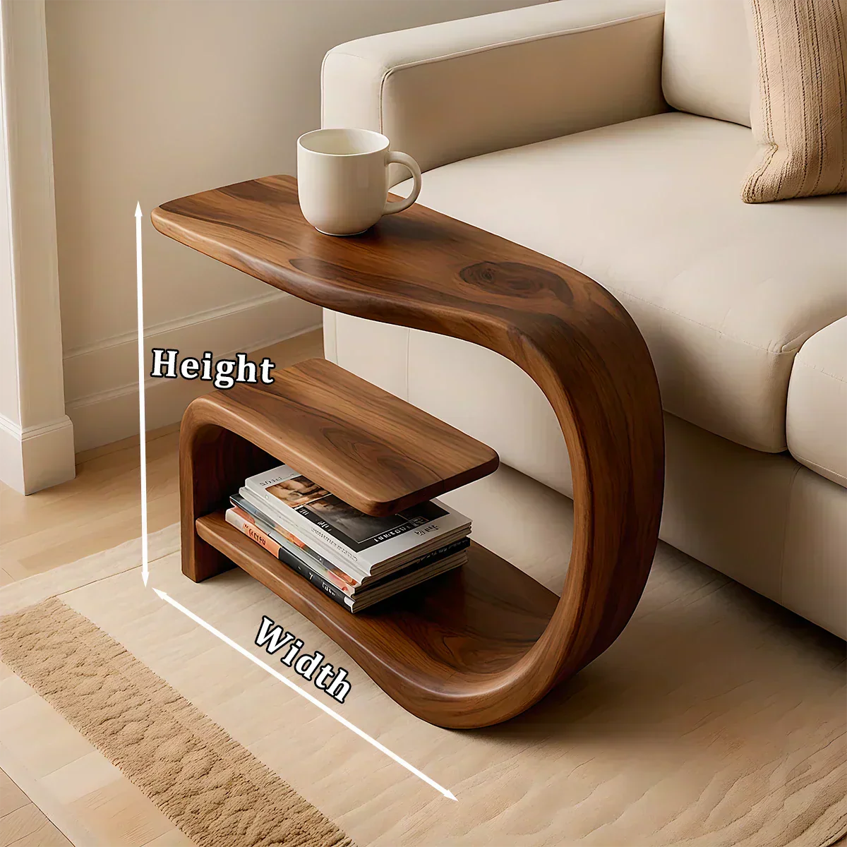 Solid Wood End Table – Modern Sculptural Flowform - Rustiracraft