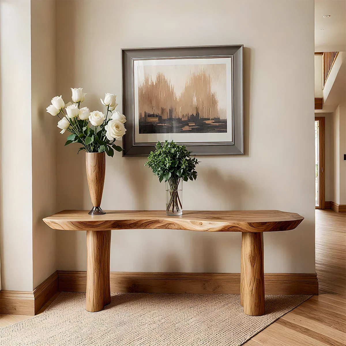 Solid Wood Entry Console Table with Rounded Log Legs - Rustiracraft