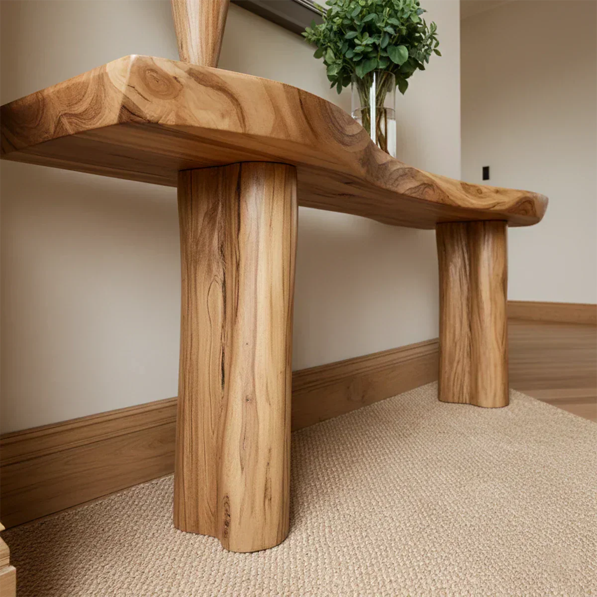 Solid Wood Entry Console Table with Rounded Log Legs - Rustiracraft