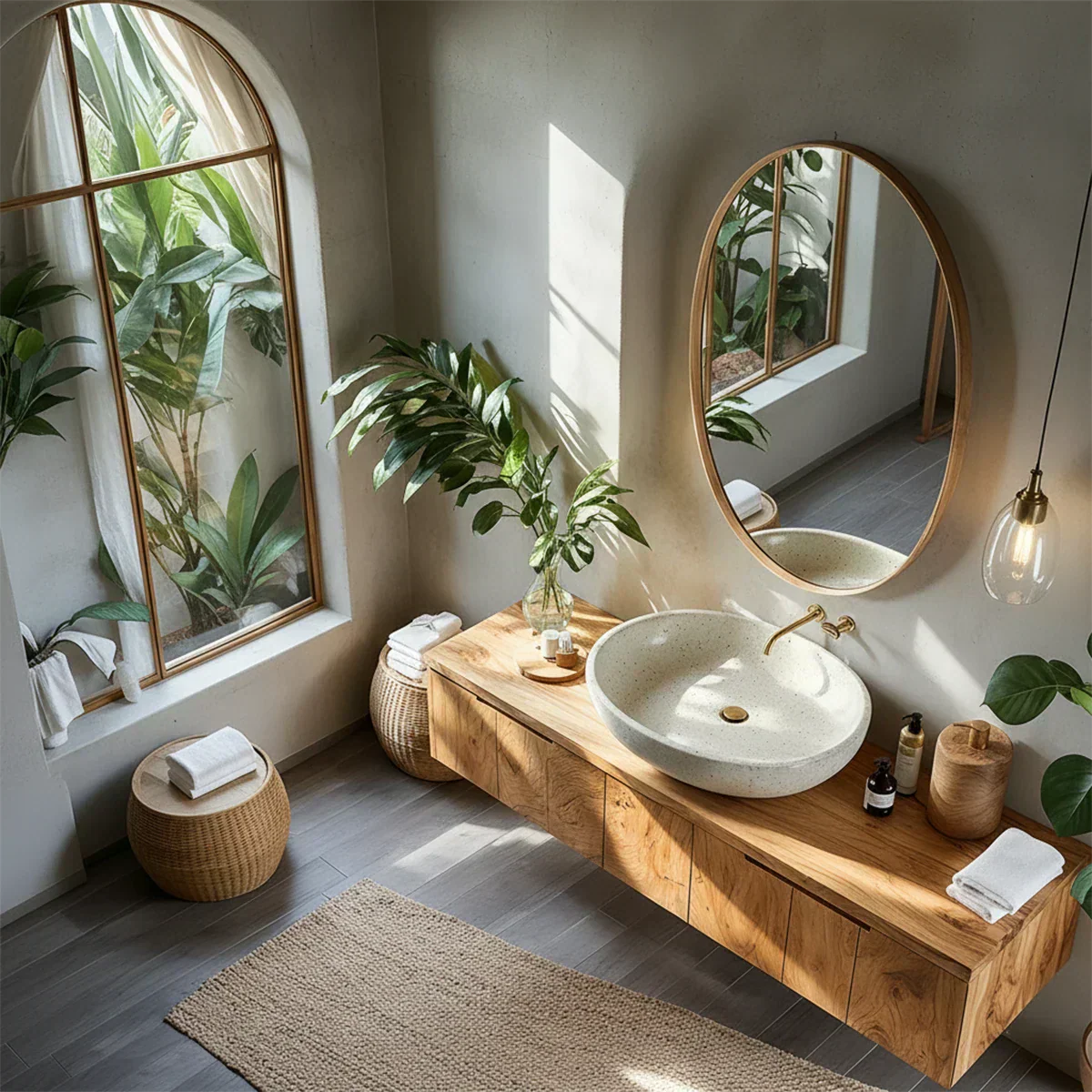 Solid Wood Floating Vanity with Stone Basin - Rustiracraft 