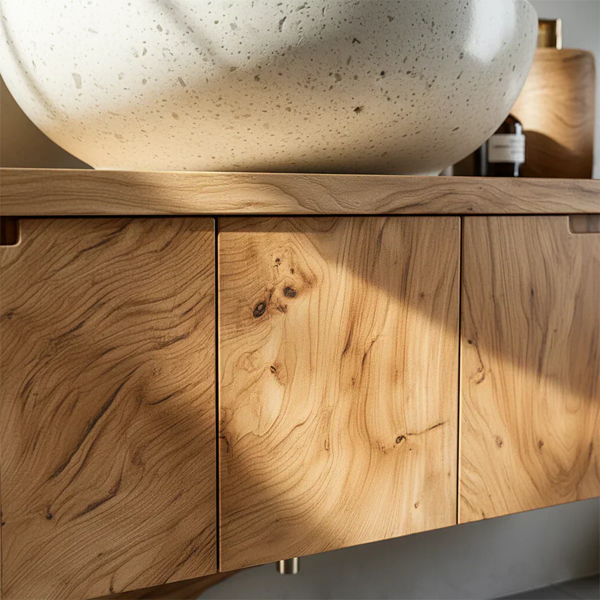 Solid Wood Floating Vanity with Stone Basin - Rustiracraft 