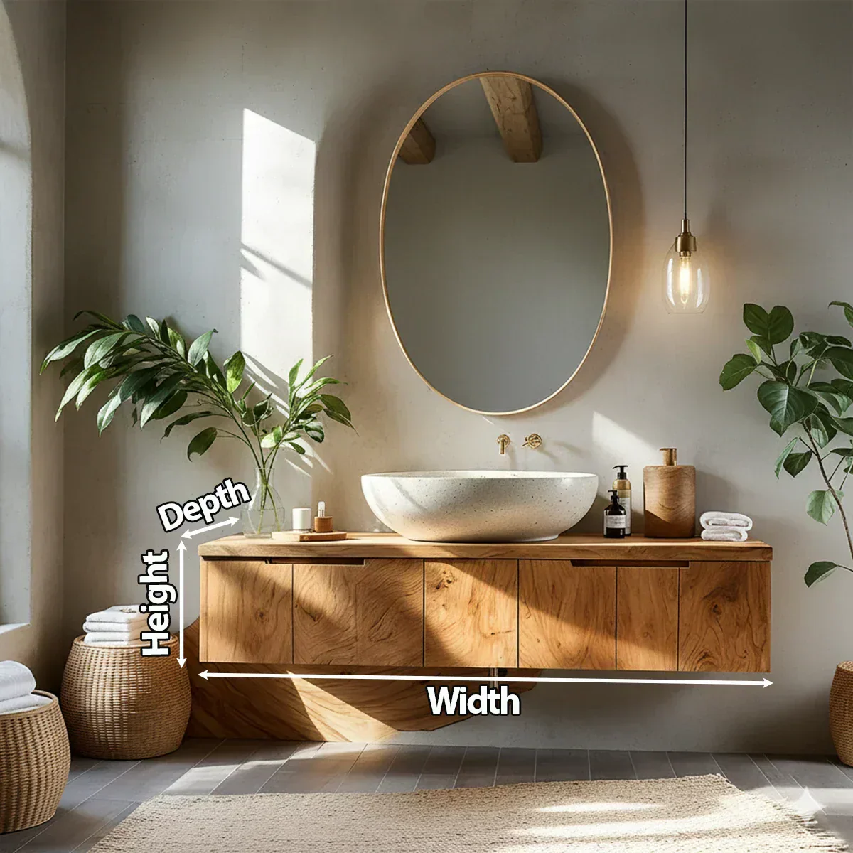 Solid Wood Floating Vanity with Stone Basin - Rustiracraft 