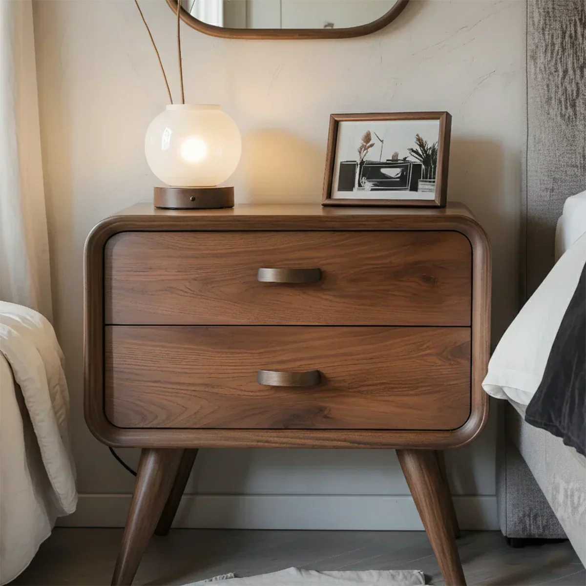 Solid Wood Mid-Century Nightstand with Two Drawers - Rustiracraft 