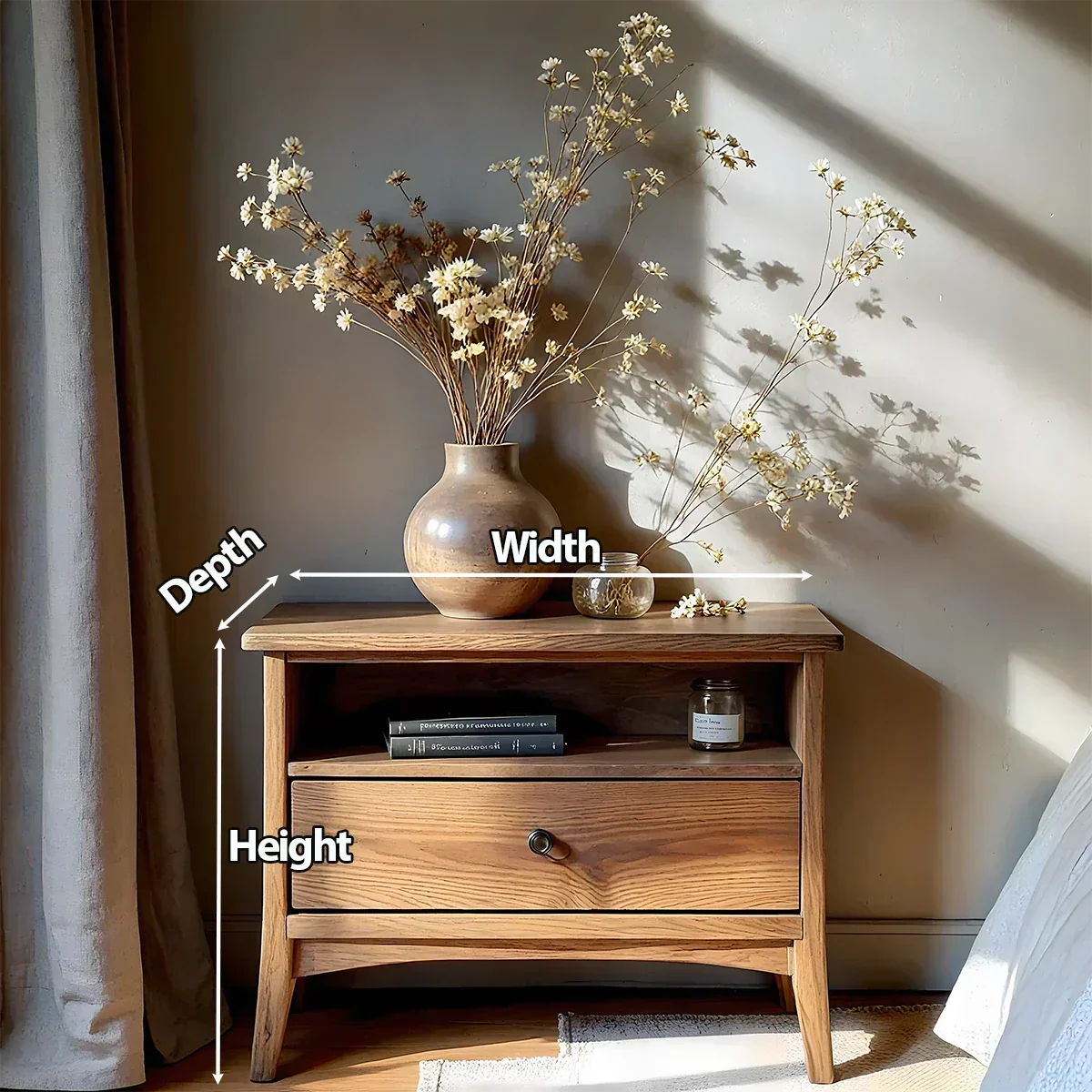 Solid Wood Minimalist Nightstand – Single Drawer & Open Shelf - Rustiracraft 
