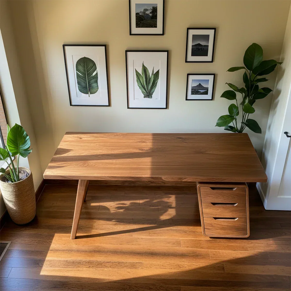 Solid Wood Modern Desk with Integrated Drawer Unit - Rustiracraft