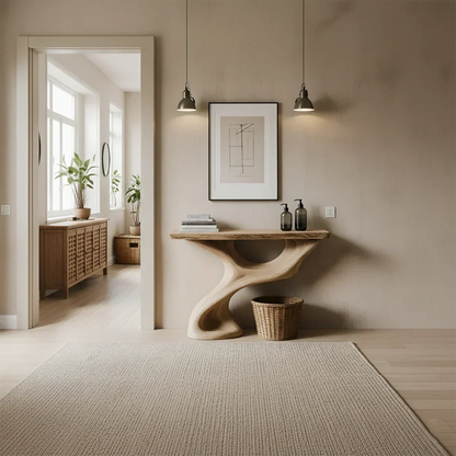 Solid Wood Sculptural Console Table – Organic Flow Form - Rustiracraft 