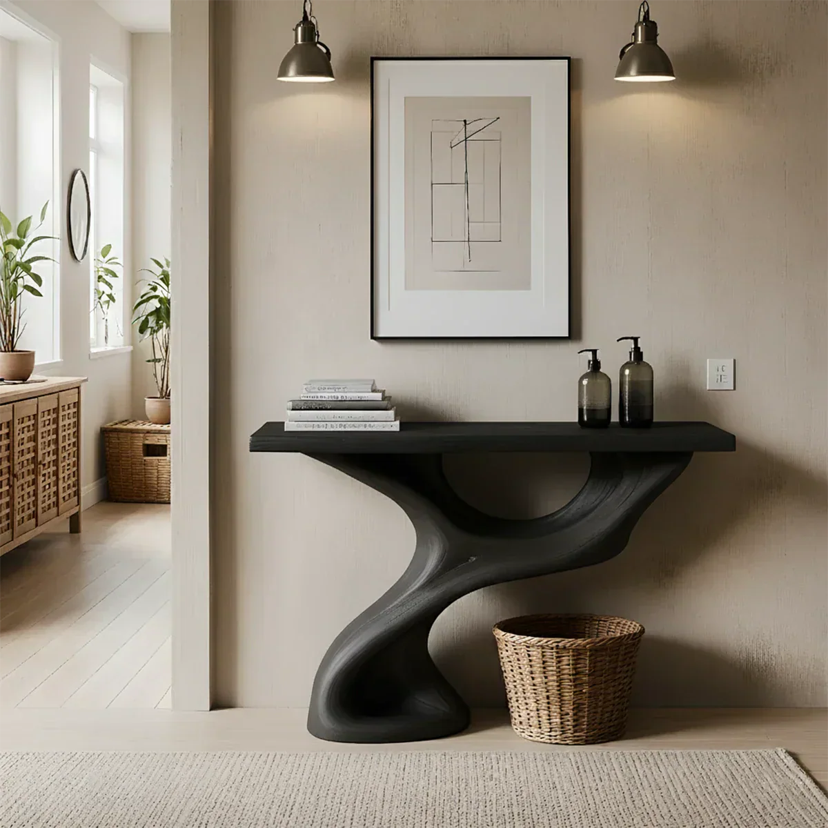 Solid Wood Sculptural Console Table – Organic Flow Form - Rustiracraft 