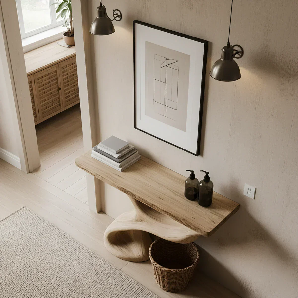Solid Wood Sculptural Console Table – Organic Flow Form - Rustiracraft 