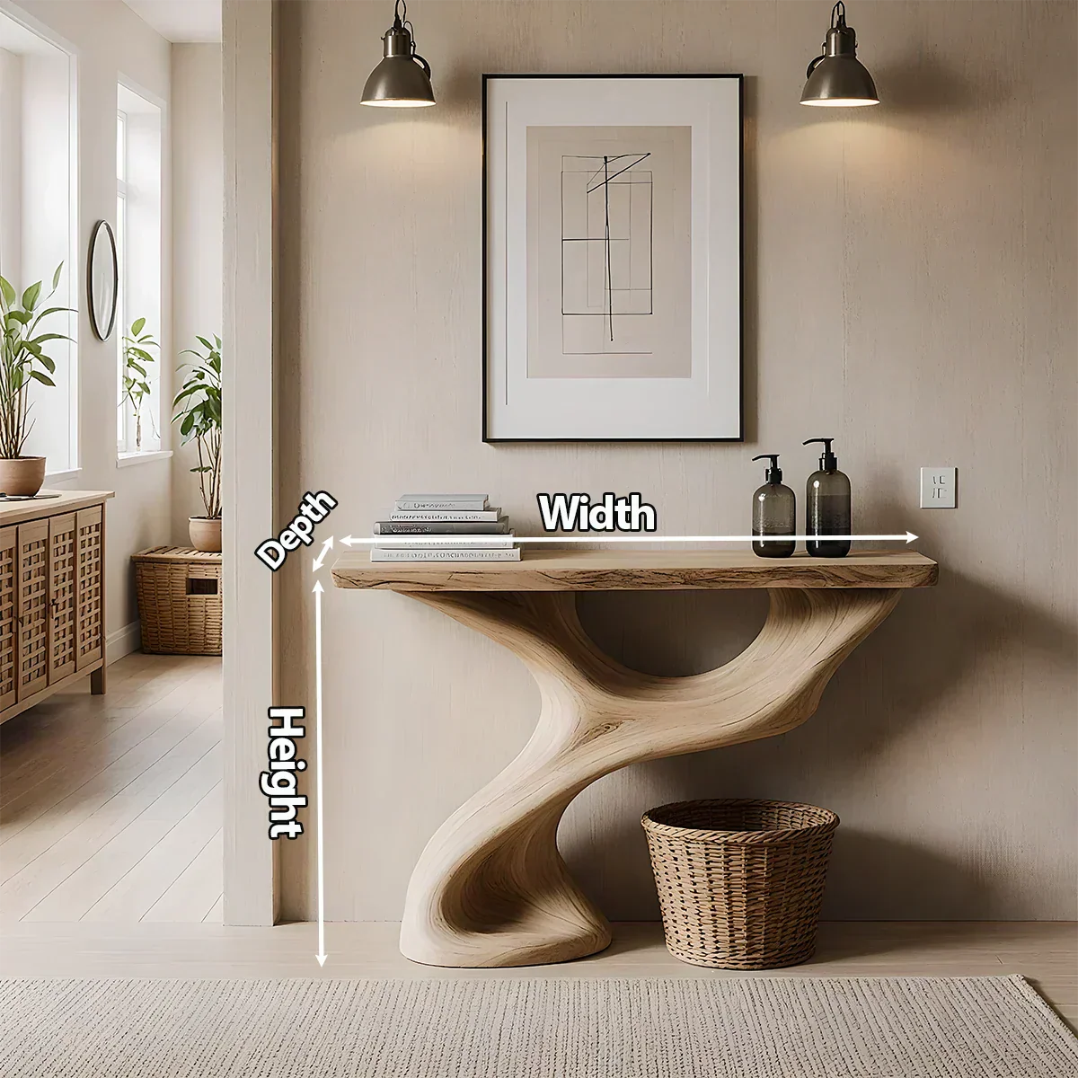 Solid Wood Sculptural Console Table – Organic Flow Form - Rustiracraft 