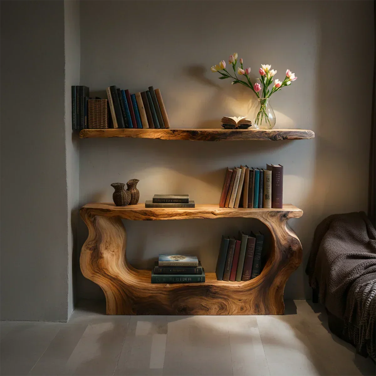 Solid Wood Sculptural Nightstand – Live-Edge Form - Rustiracraft 