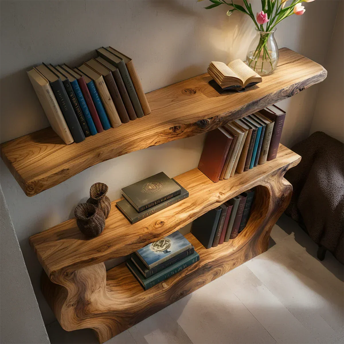 Solid Wood Sculptural Nightstand – Live-Edge Form - Rustiracraft 