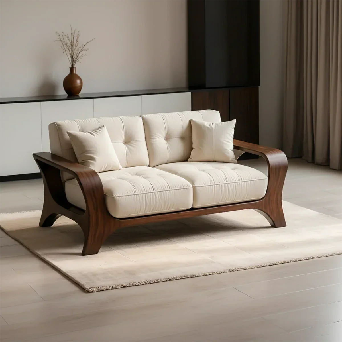 Solid Wood Sofa – Mid Century Curved Elegance Reborn - Rustiracraft 