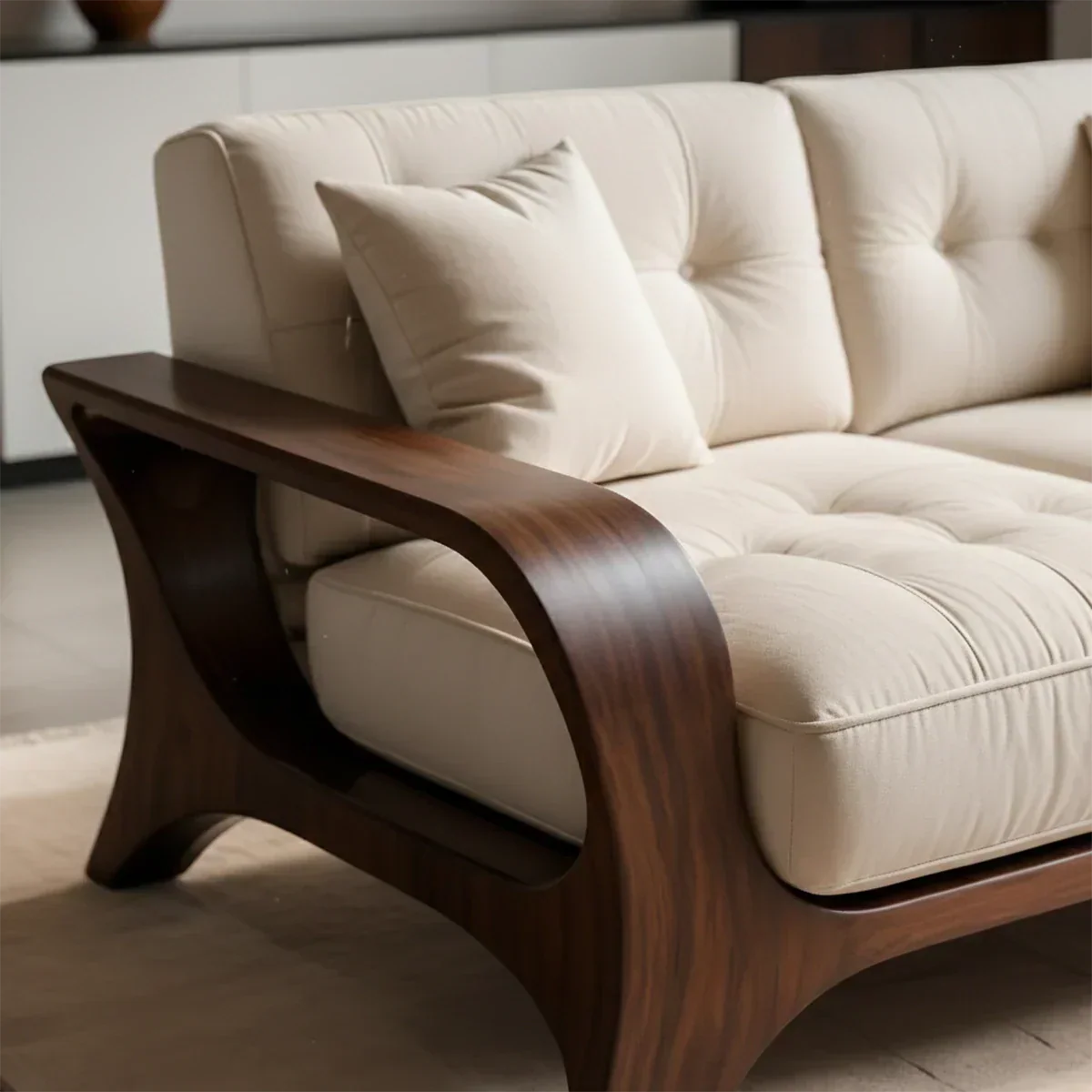 Solid Wood Sofa – Mid Century Curved Elegance Reborn - Rustiracraft 