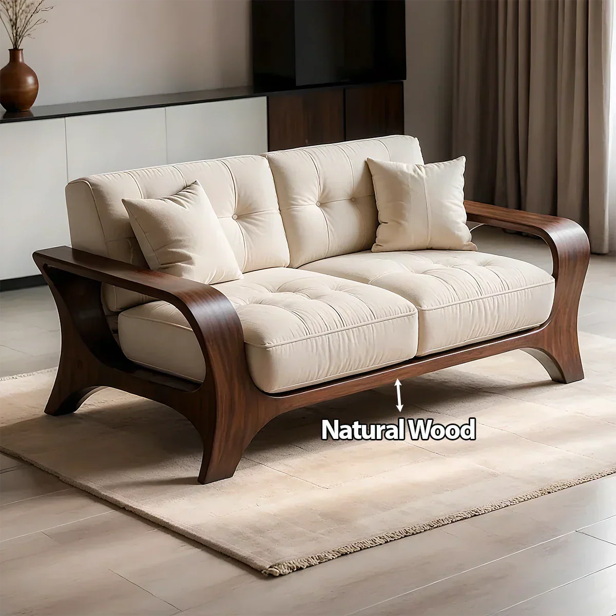 Solid Wood Sofa – Mid Century Curved Elegance Reborn - Rustiracraft 