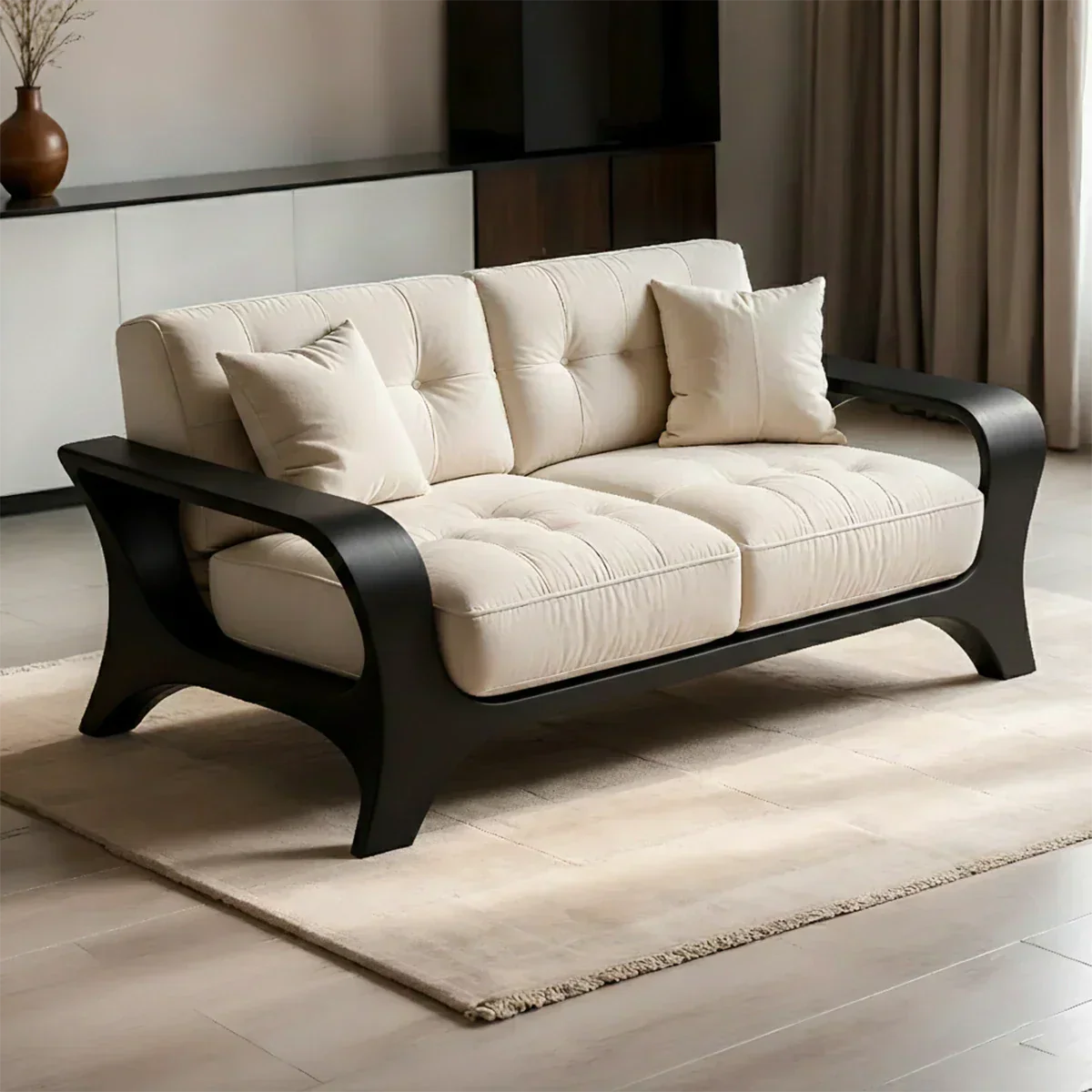 Solid Wood Sofa – Mid Century Curved Elegance Reborn - Rustiracraft 