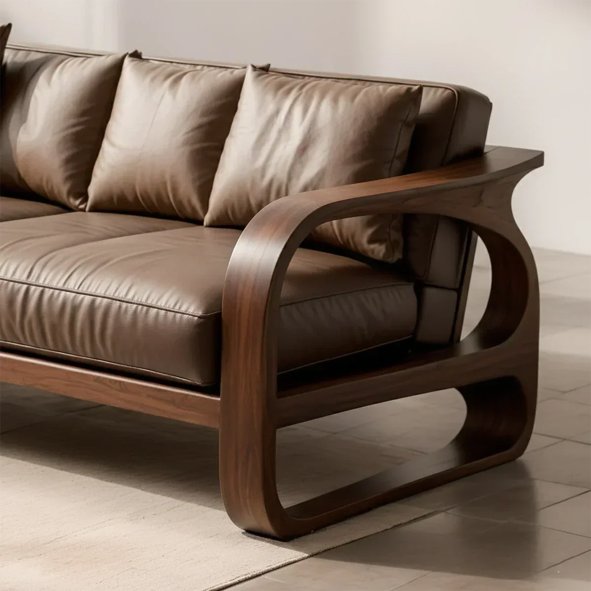Solid Wood Sofa – Modern Leather Elegance - Rustiracraft 