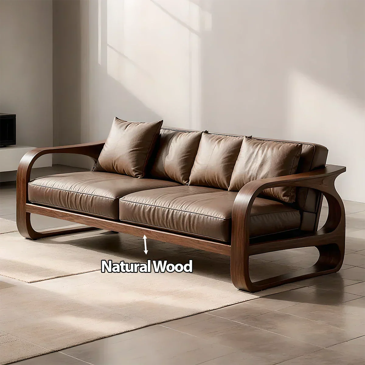 Solid Wood Sofa – Modern Leather Elegance - Rustiracraft 