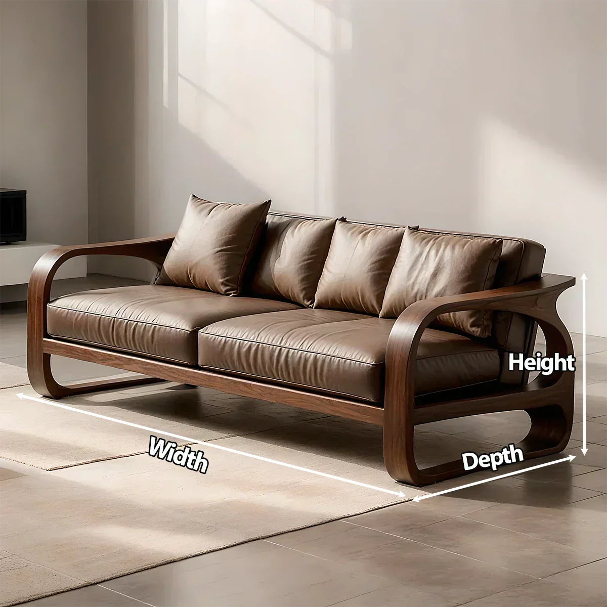 Solid Wood Sofa – Modern Leather Elegance - Rustiracraft 