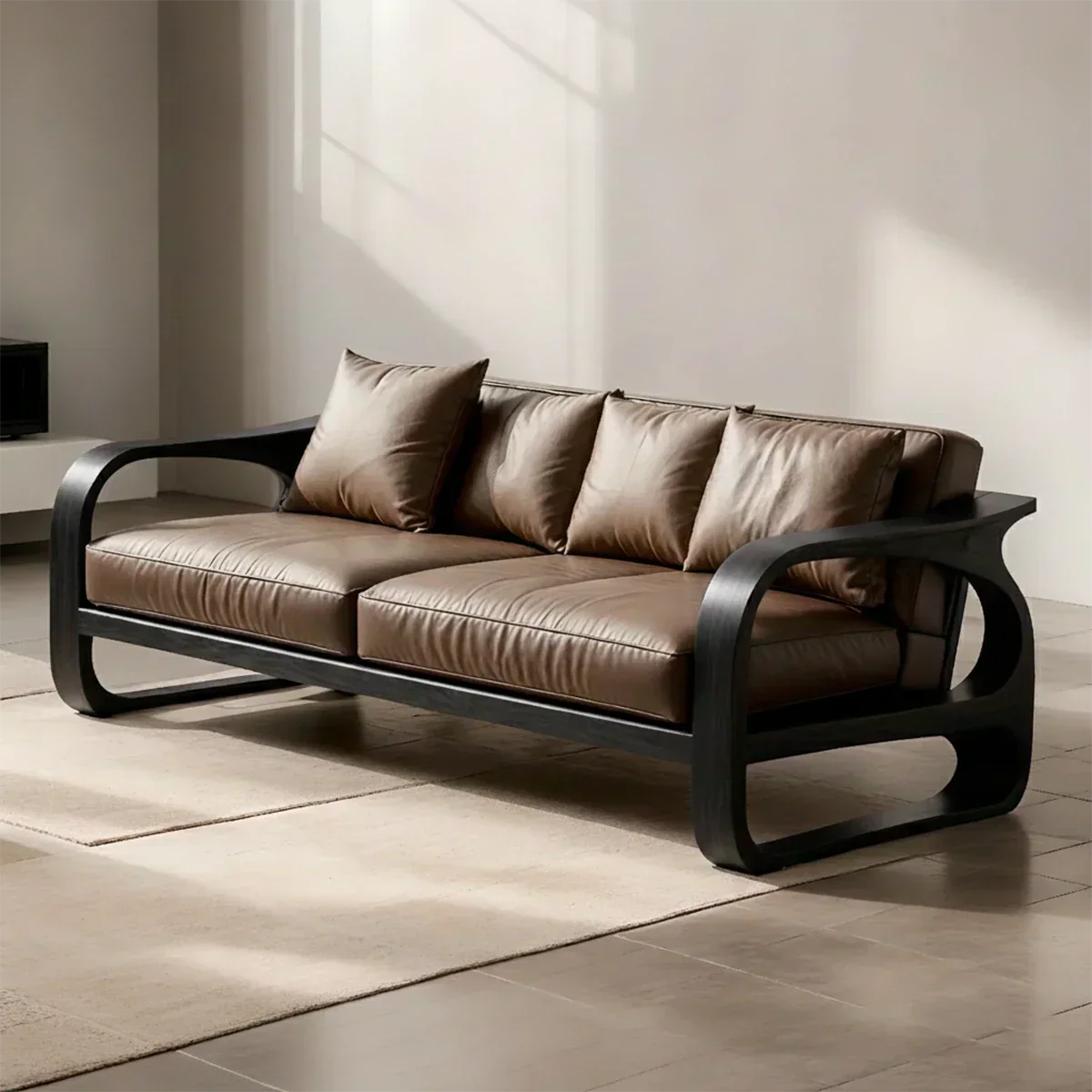 Solid Wood Sofa – Modern Leather Elegance - Rustiracraft 