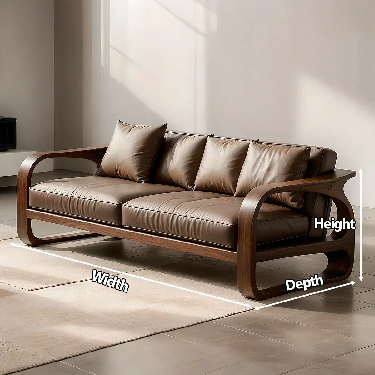 Solid Wood Sofa – Modern Leather Elegance - Rustiracraft