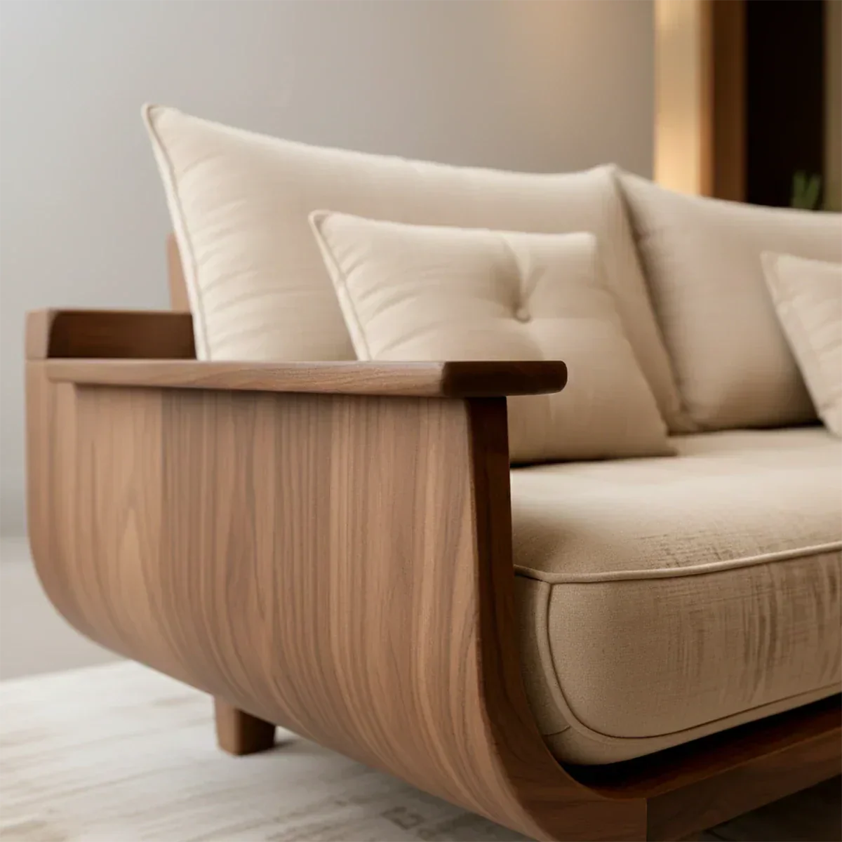 Solid Wood Sofa – Scandinavian Cotton Harmony - Rustiracraft 