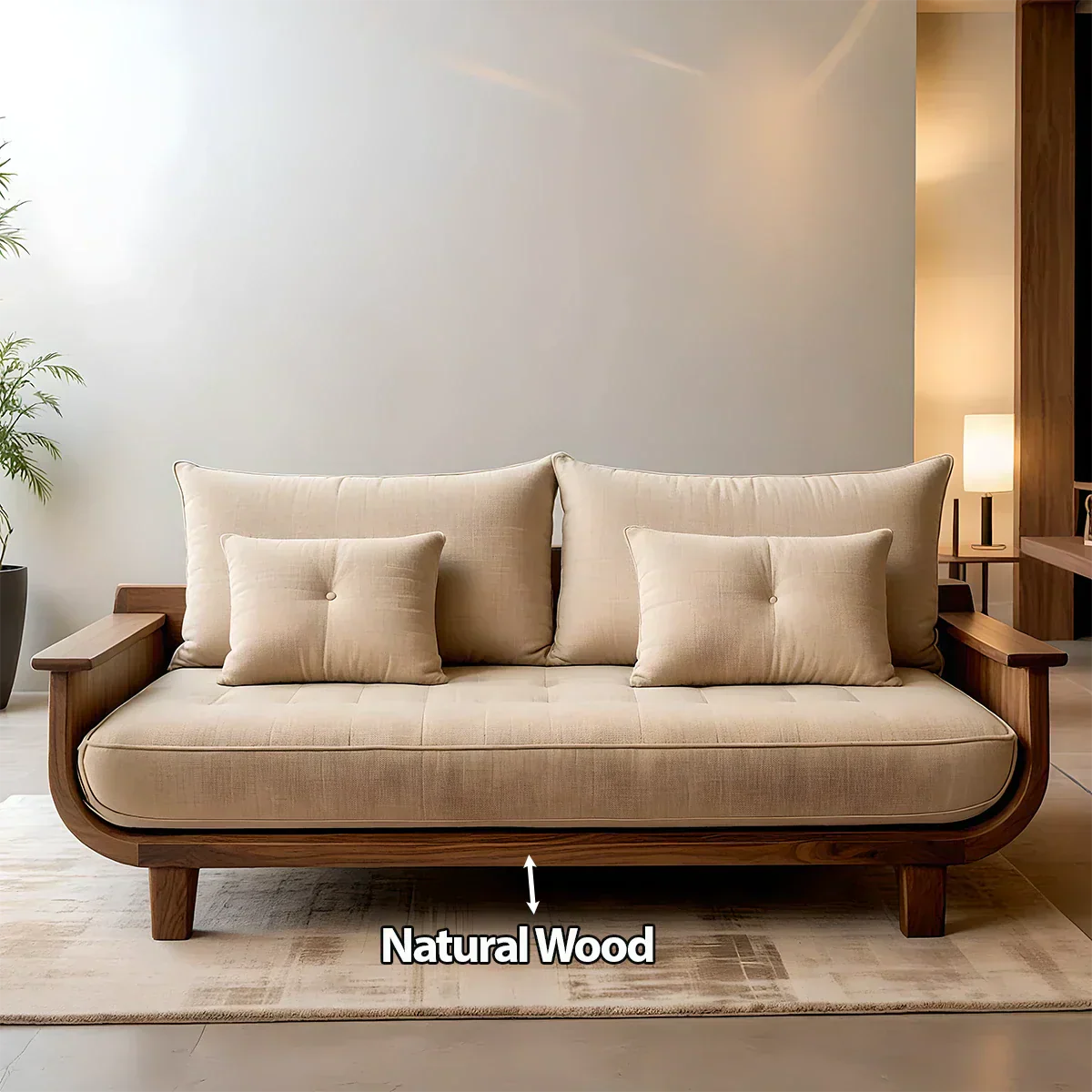 Solid Wood Sofa – Scandinavian Cotton Harmony - Rustiracraft 