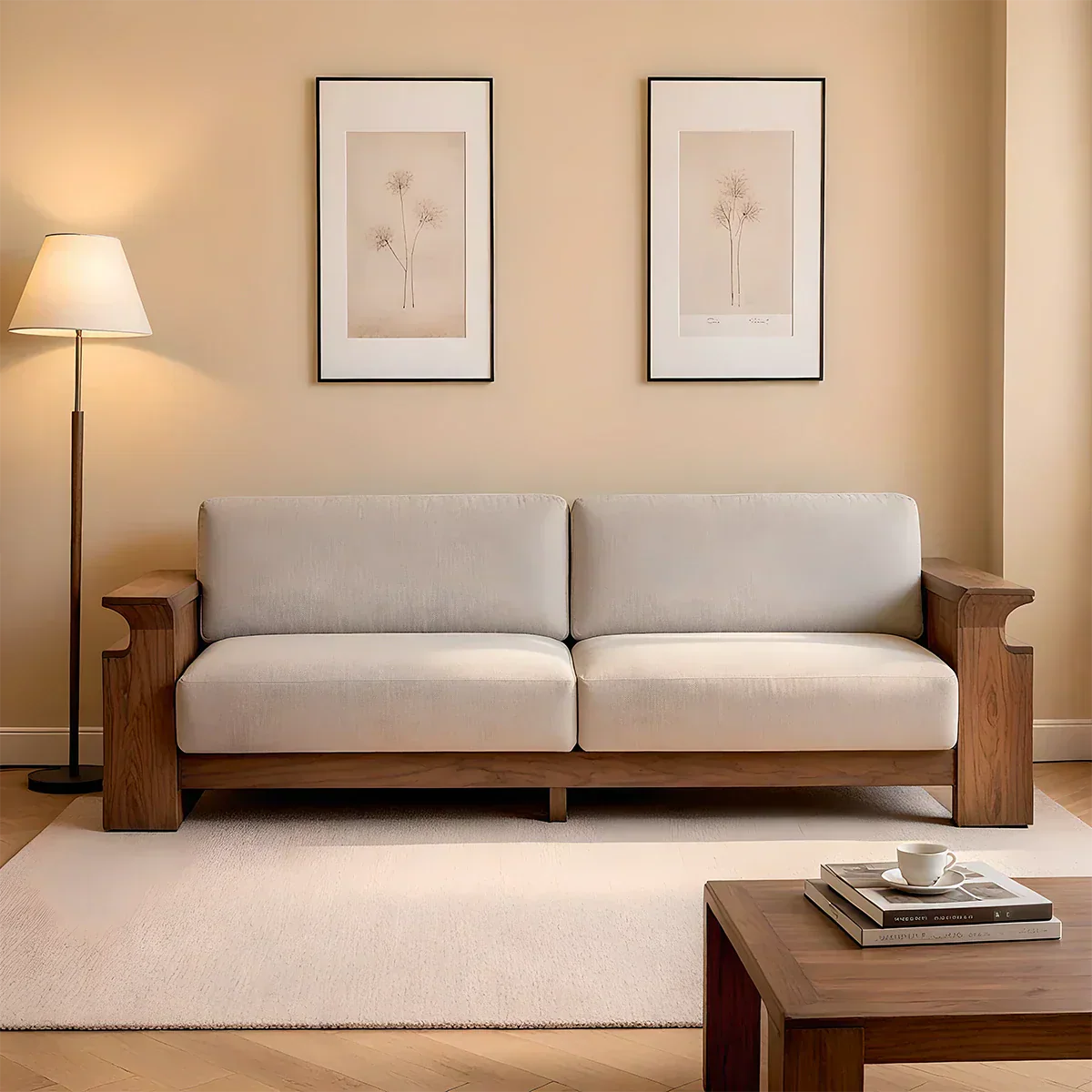 Solid Wood Sofa – Scandinavian Minimalist Serenity - Rustiracraft 