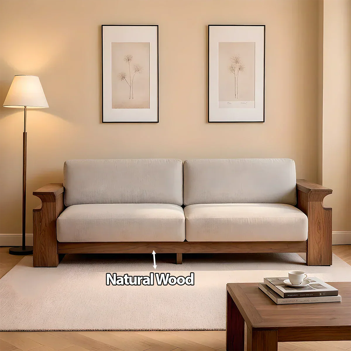 Solid Wood Sofa – Scandinavian Minimalist Serenity - Rustiracraft 