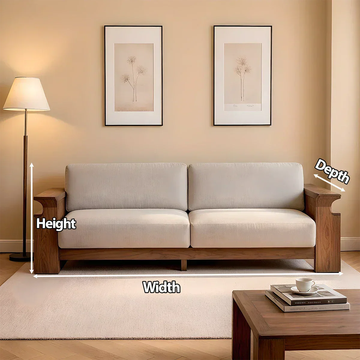 Solid Wood Sofa – Scandinavian Minimalist Serenity - Rustiracraft 