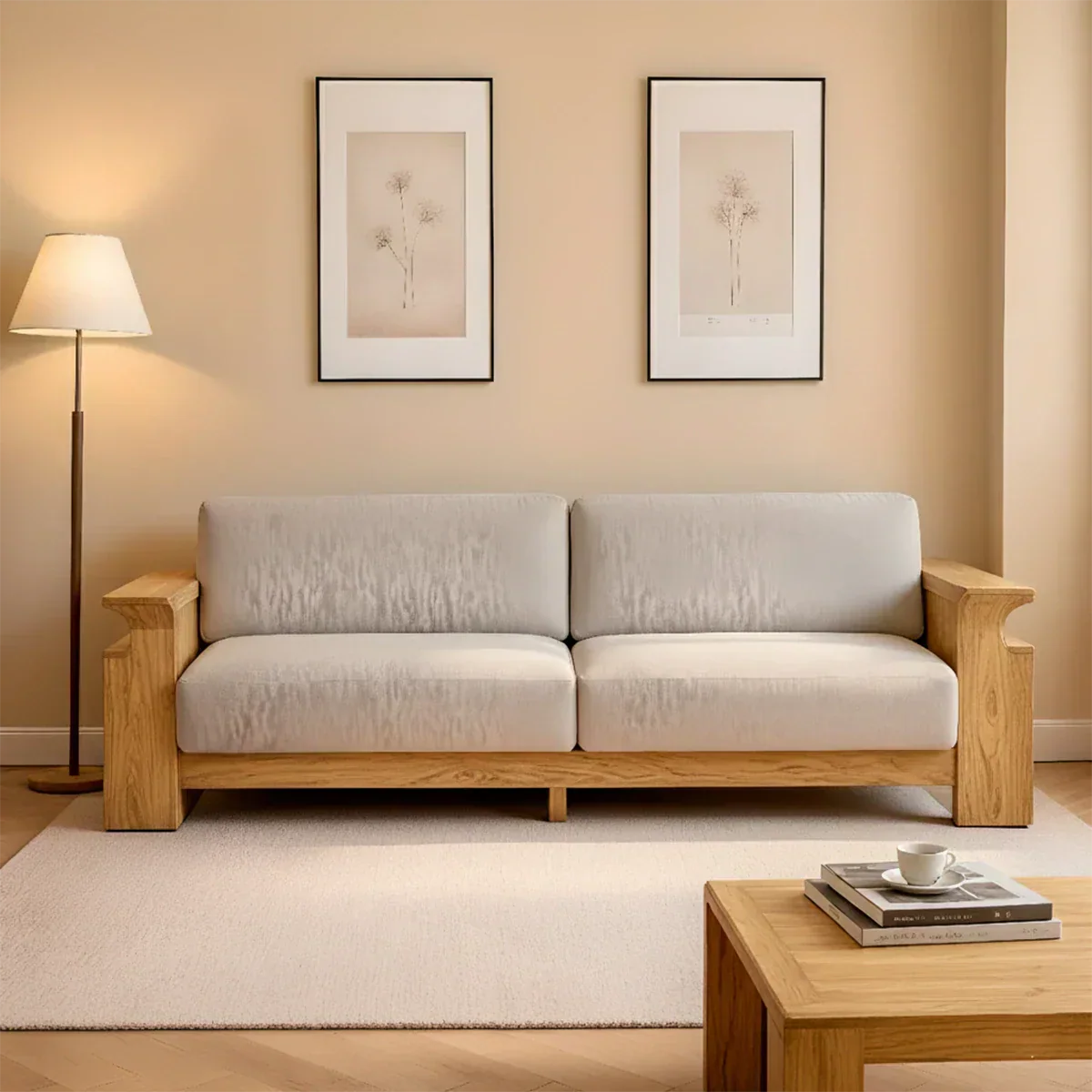 Solid Wood Sofa – Scandinavian Minimalist Serenity - Rustiracraft 