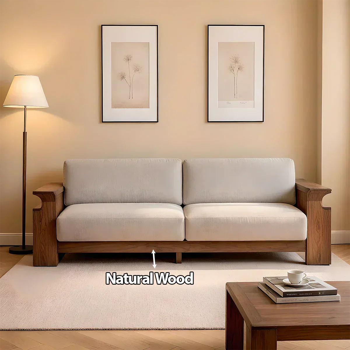 Solid Wood Sofa – Scandinavian Minimalist Serenity - Rustiracraft