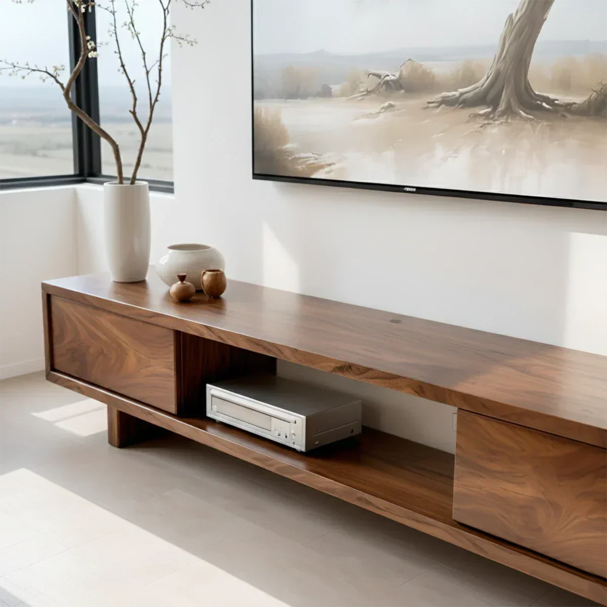Solid Wood TV Stand – Minimalist Linear Console - Rustiracraft 
