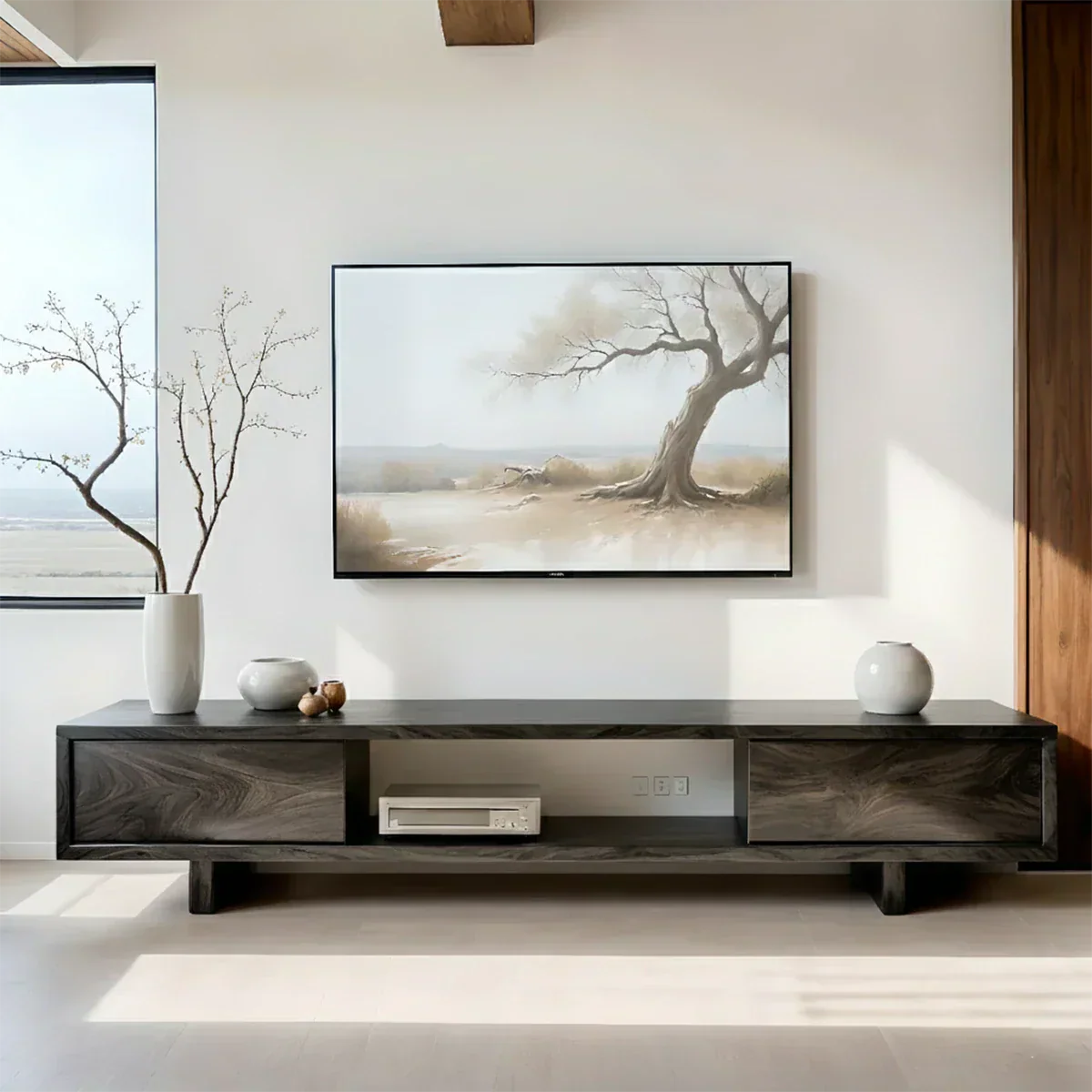 Solid Wood TV Stand – Minimalist Linear Console - Rustiracraft 
