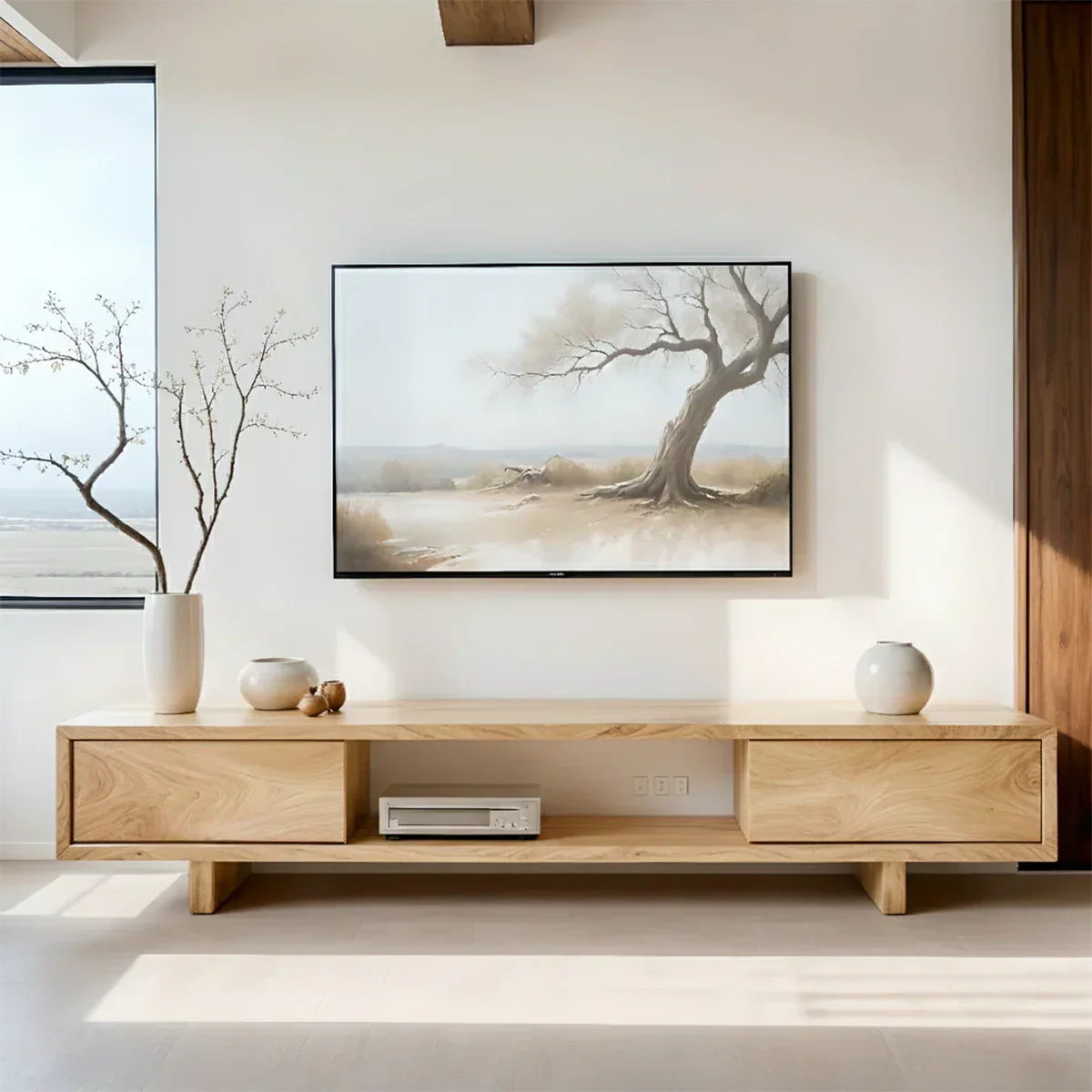 Solid Wood TV Stand – Minimalist Linear Console - Rustiracraft 