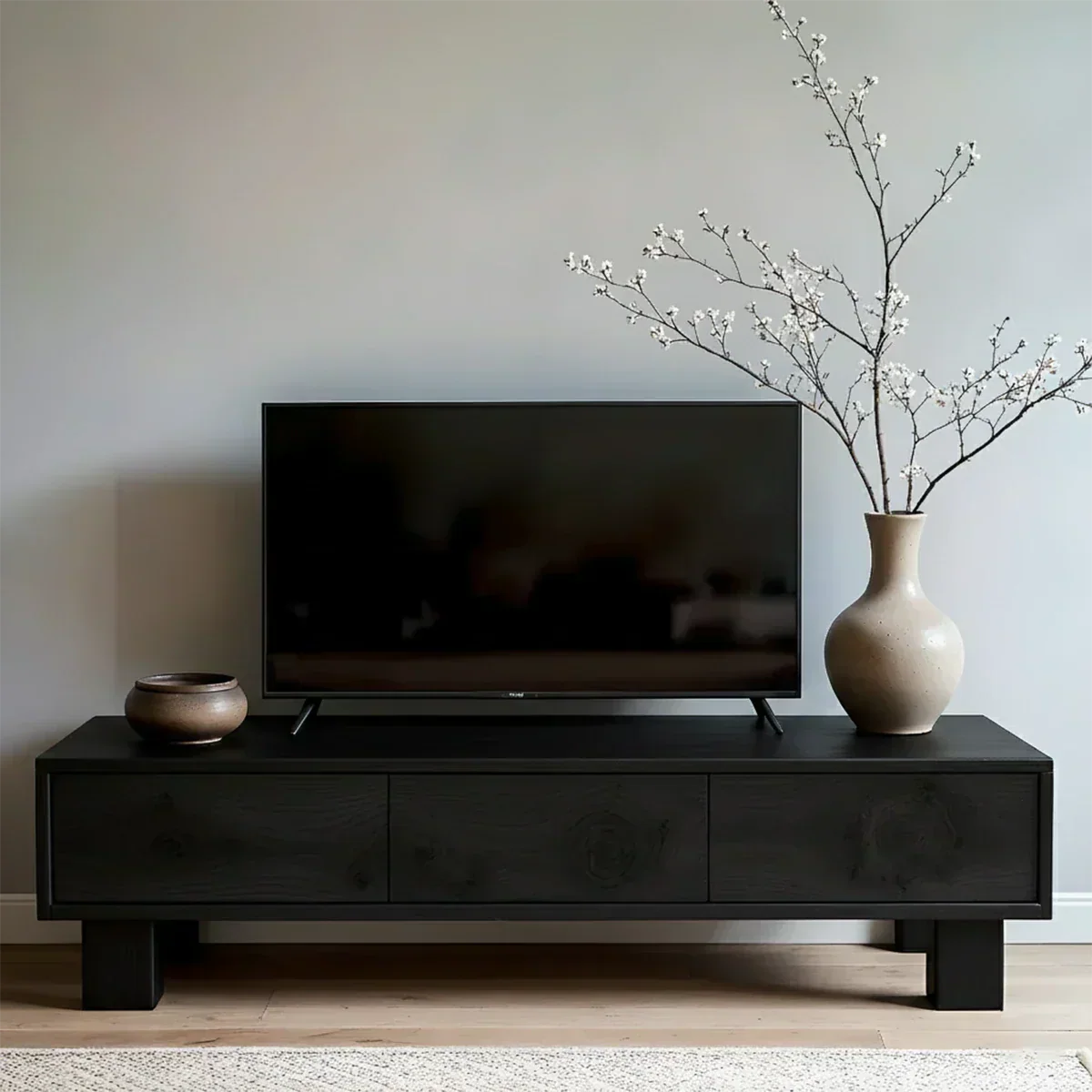 Solid Wood TV Stand – Minimalist Wabi Sabi Media Console with Natural Finish - Rustiracraft