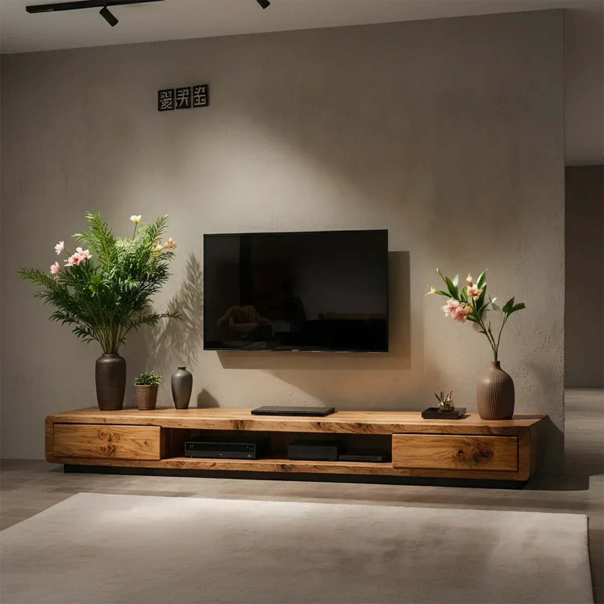Solid Wood TV Stand – Modern Architectural Block Design - Rustiracraft 