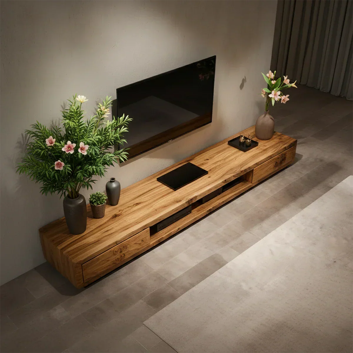 Solid Wood TV Stand – Modern Architectural Block Design - Rustiracraft 