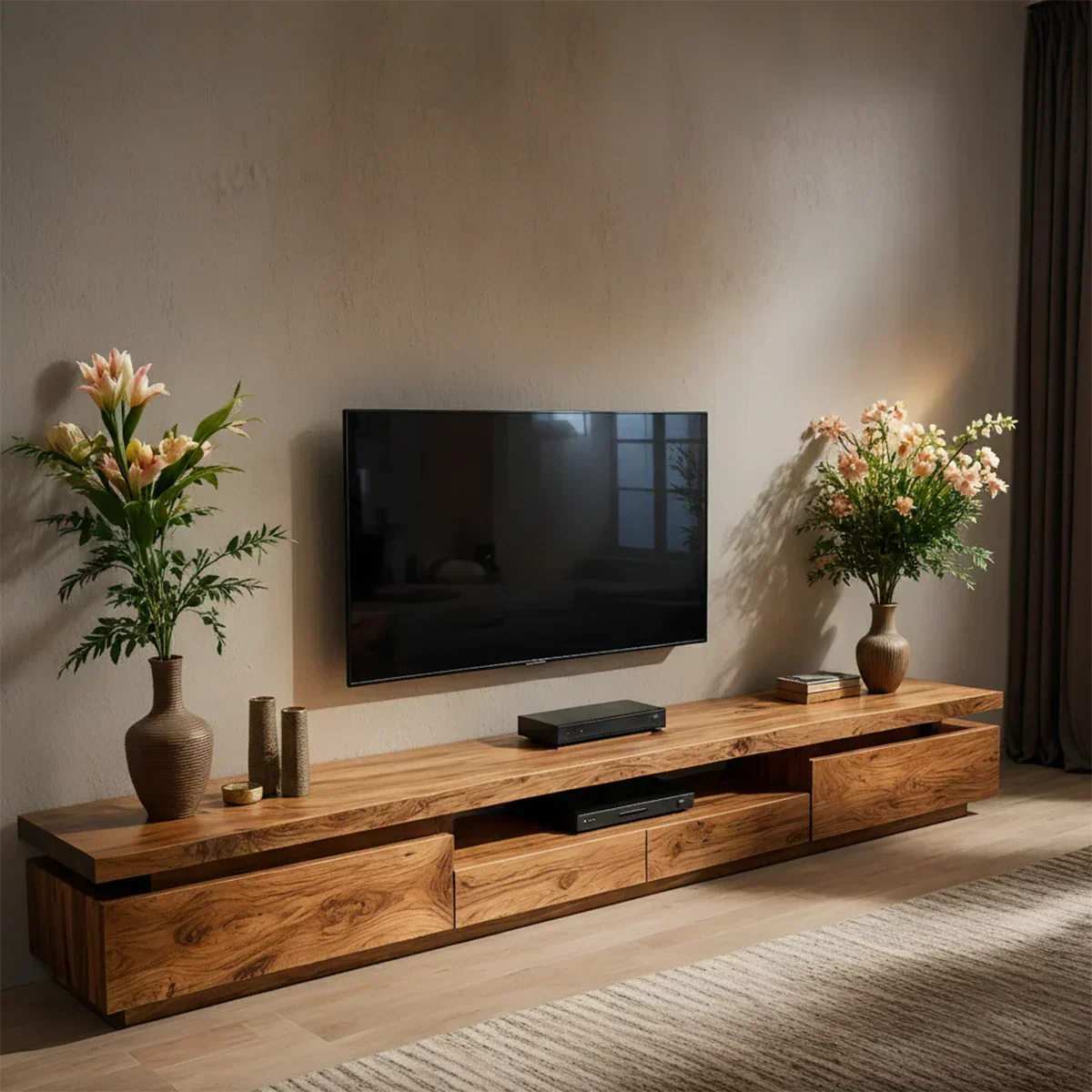 Solid Wood TV Stand – Modern Architectural Linear Design - Rustiracraft 