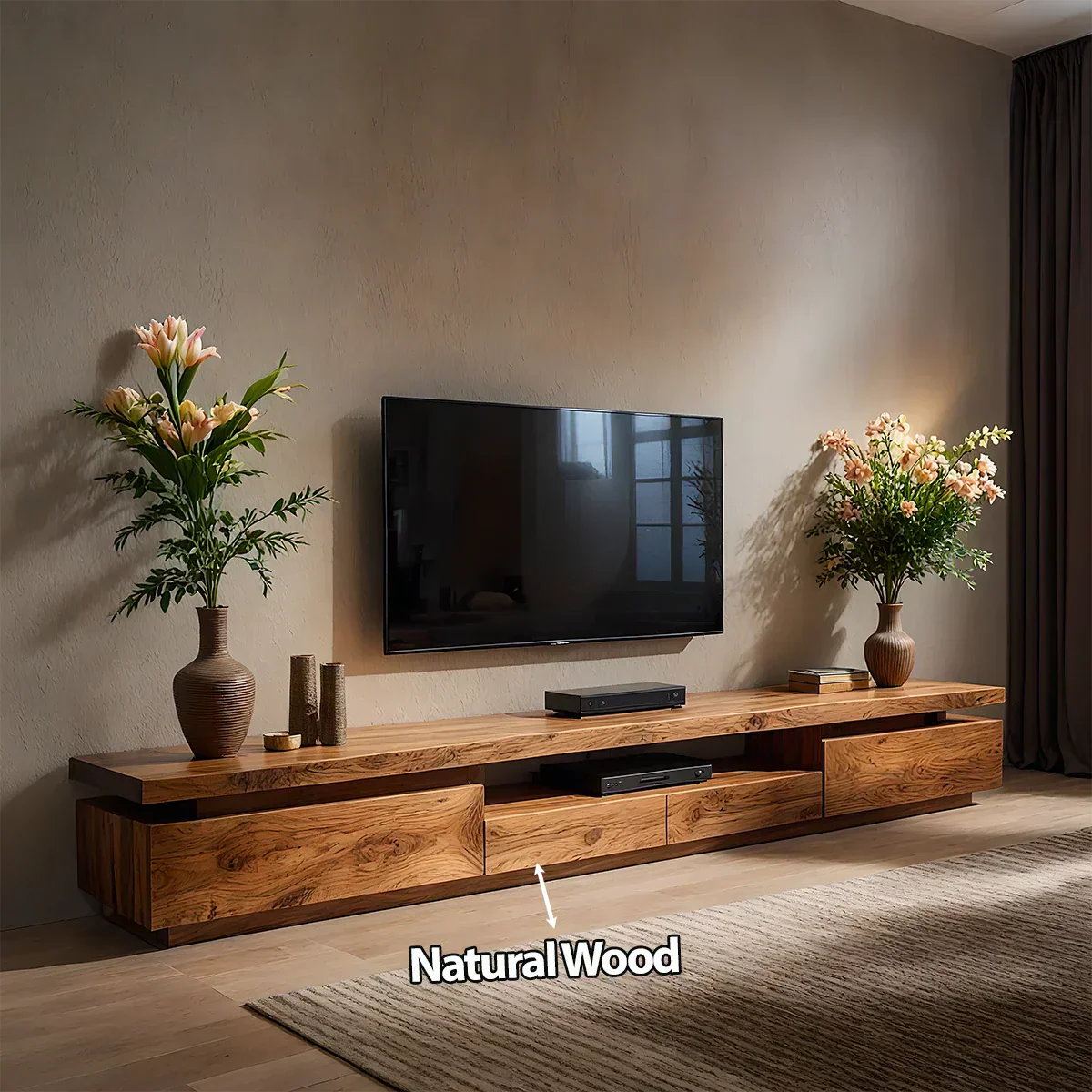 Solid Wood TV Stand – Modern Architectural Linear Design - Rustiracraft 
