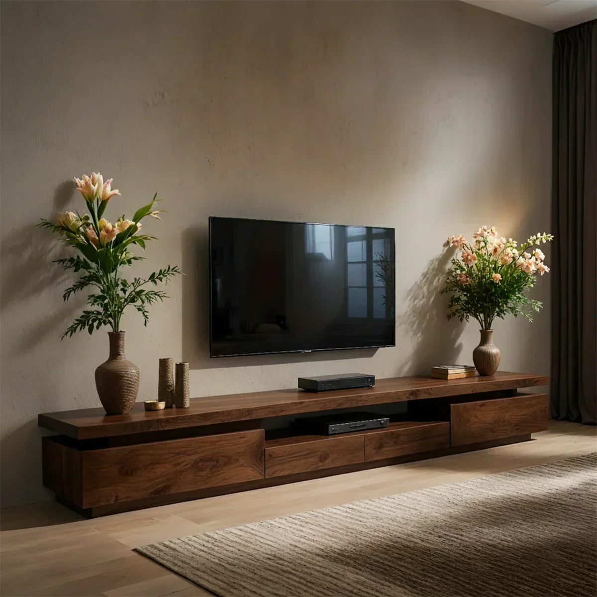 Solid Wood TV Stand – Modern Architectural Linear Design - Rustiracraft 