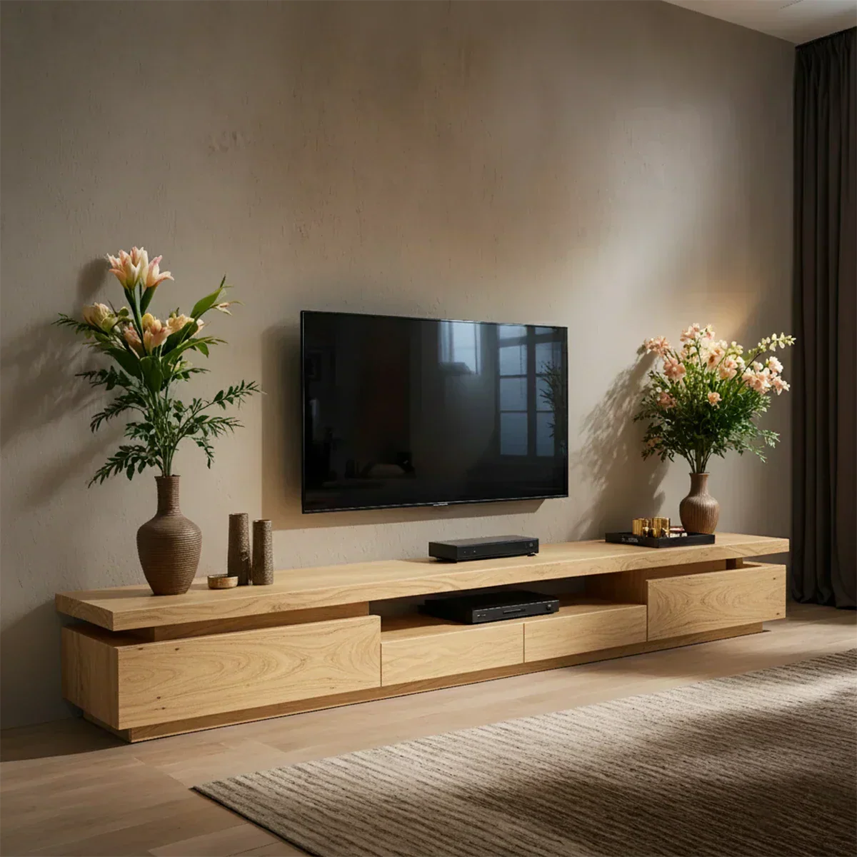 Solid Wood TV Stand – Modern Architectural Linear Design - Rustiracraft 