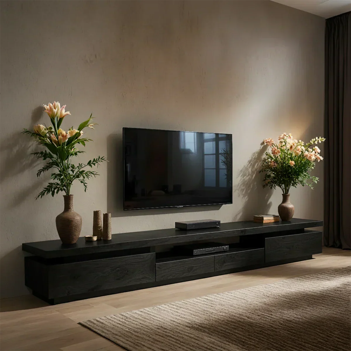 Solid Wood TV Stand – Modern Architectural Linear Design - Rustiracraft 