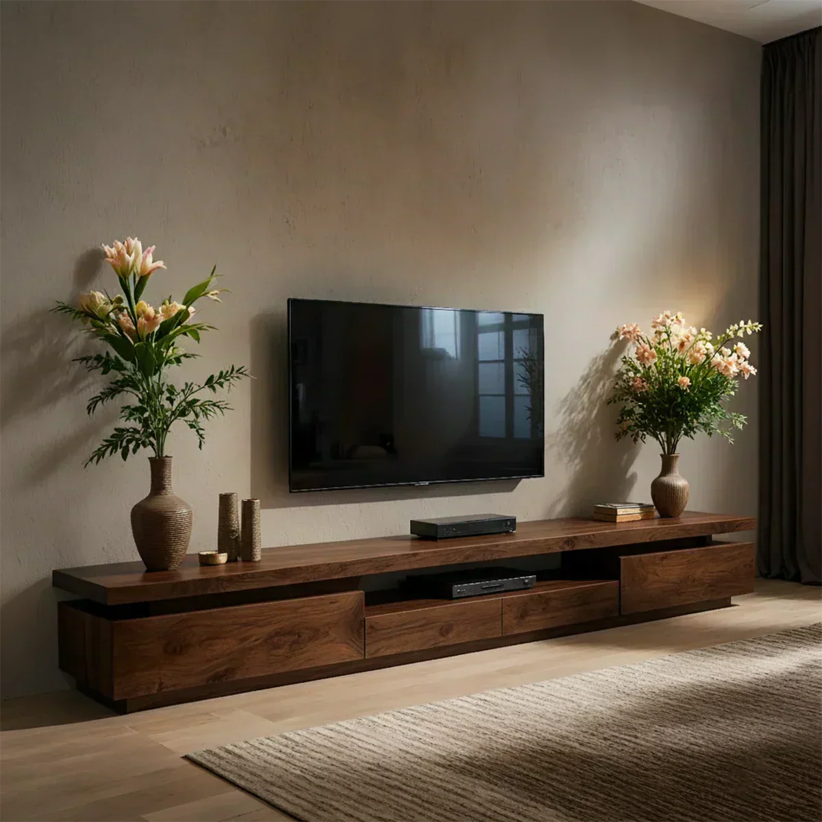 Solid Wood TV Stand – Modern Architectural Linear Design - Rustiracraft