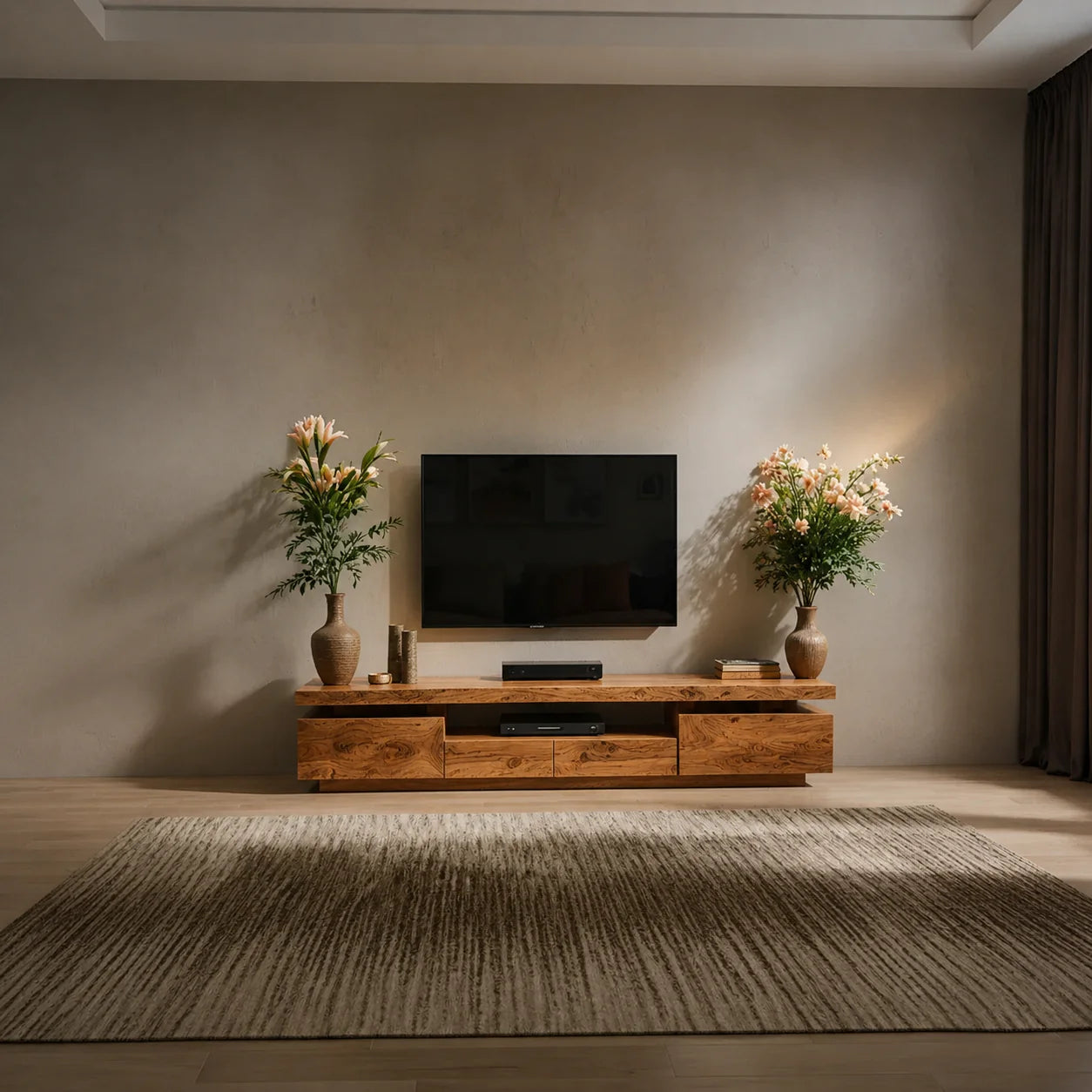 Solid Wood TV Stand – Modern Architectural Linear Design - Rustiracraft