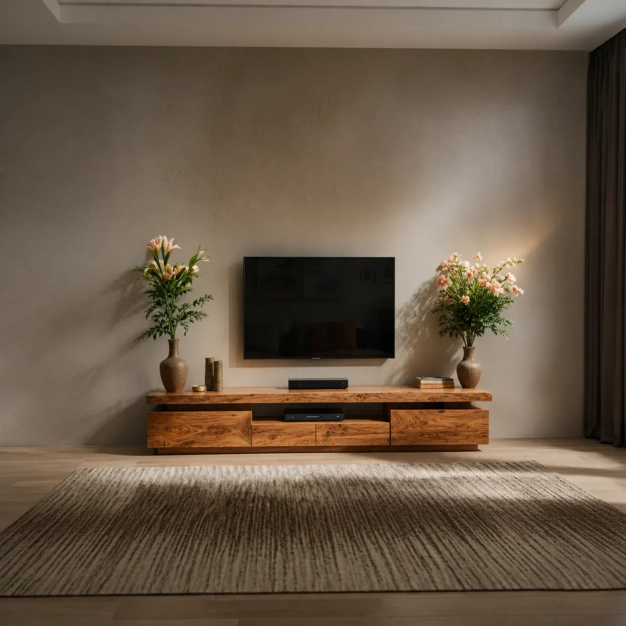 Solid Wood TV Stand – Modern Architectural Linear Design - Rustiracraft